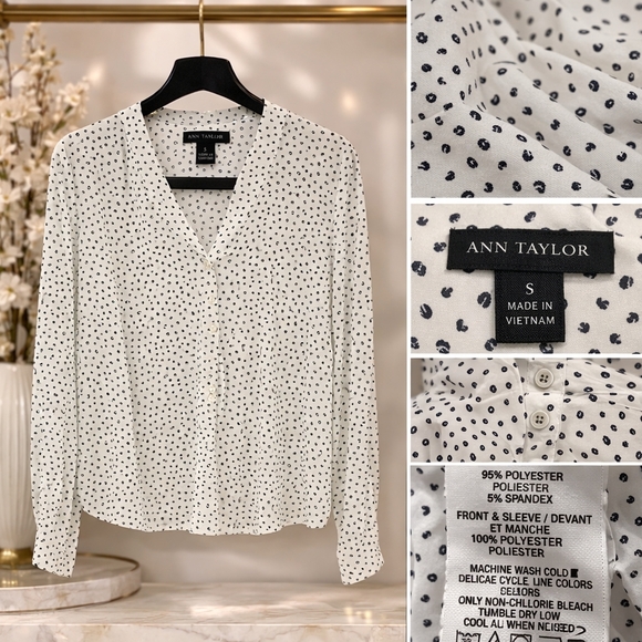 Ann Taylor White and Black Polka Dot Blouse - Picture 2 of 3